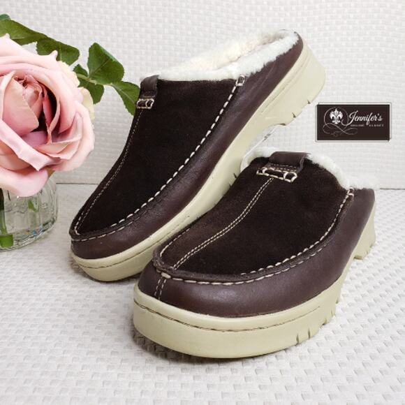 Sperry Top-Sider Women's Brown Suede & Leather Sherpa Mules Size 7M - Picture 1 of 11